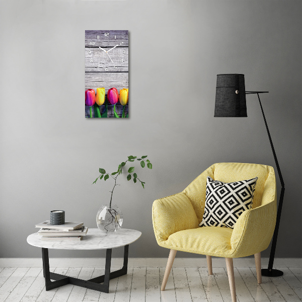 Vertical wall clock Colorful tulips