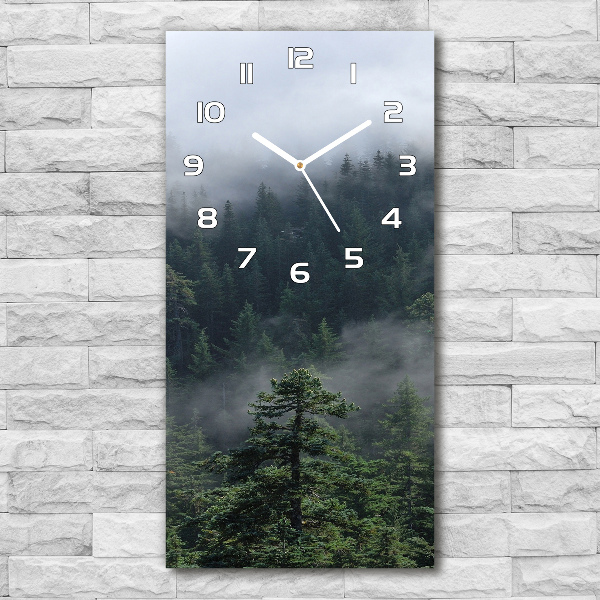 Vertical rectangular wall clock Fog over the forest