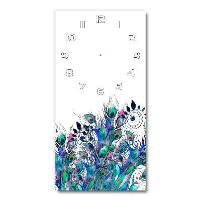 Vertical rectangular wall clock Peacock feathers