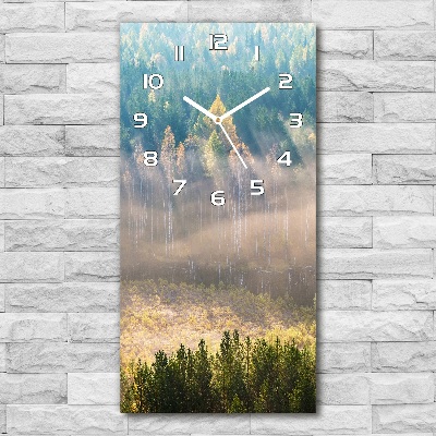 Vertical rectangular wall clock Fog over the forest