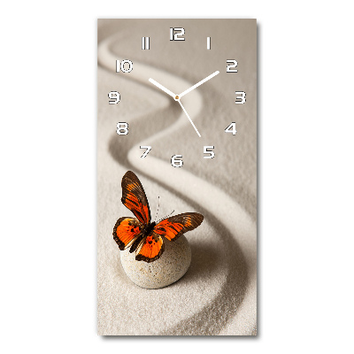 Vertical wall clock Zen stone and butterfly