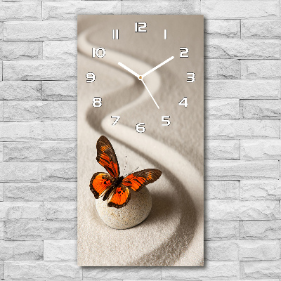 Vertical wall clock Zen stone and butterfly