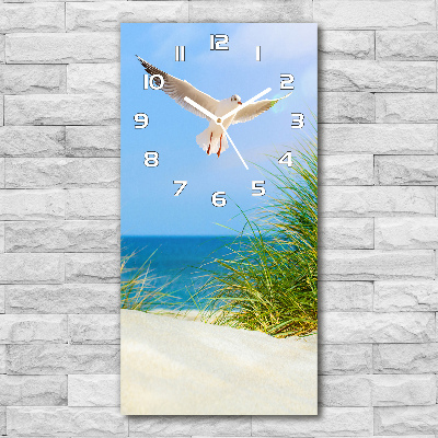 Vertical rectangular wall clock Seagull over the dunes