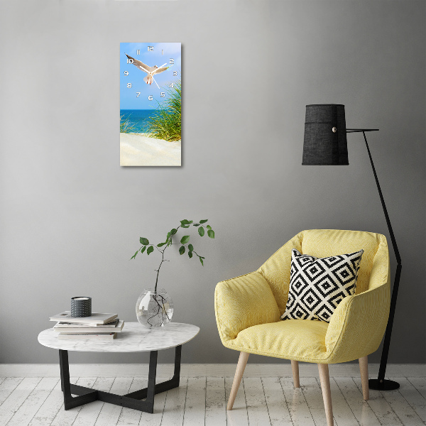 Vertical rectangular wall clock Seagull over the dunes