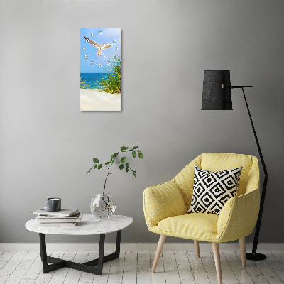 Vertical rectangular wall clock Seagull over the dunes