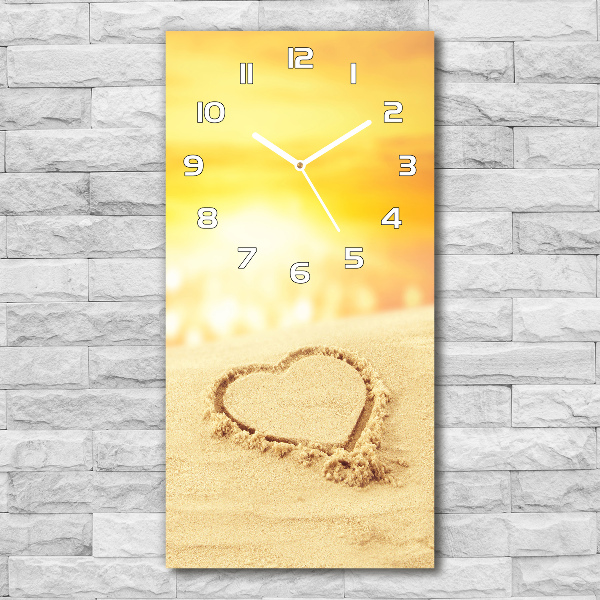 Vertical wall clock Heart on the beach