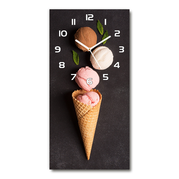 Modern vertical wall clock Ice cream in waffle