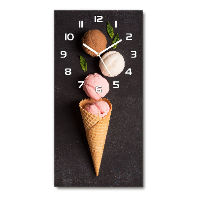 Modern vertical wall clock Ice cream in waffle