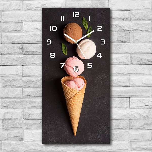 Modern vertical wall clock Ice cream in waffle