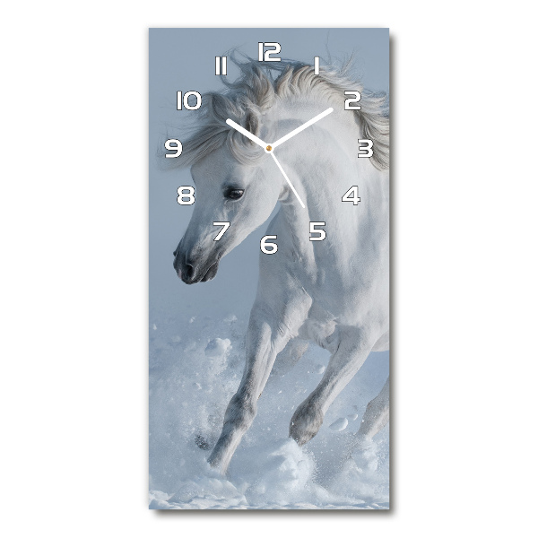 Modern vertical wall clock White horse at a gallop