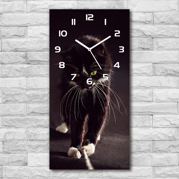 Vertical wall clock Black cat