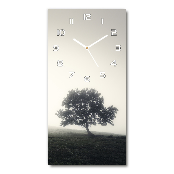 Vertical wall clock Tree in the fog