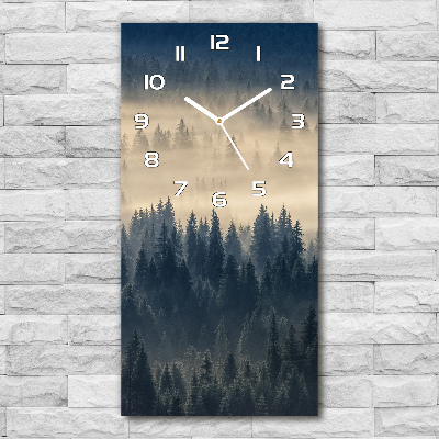 Modern vertical wall clock Fog over the forest