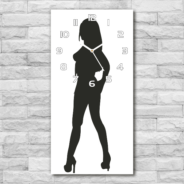 Modern vertical wall clock A woman's silhouette