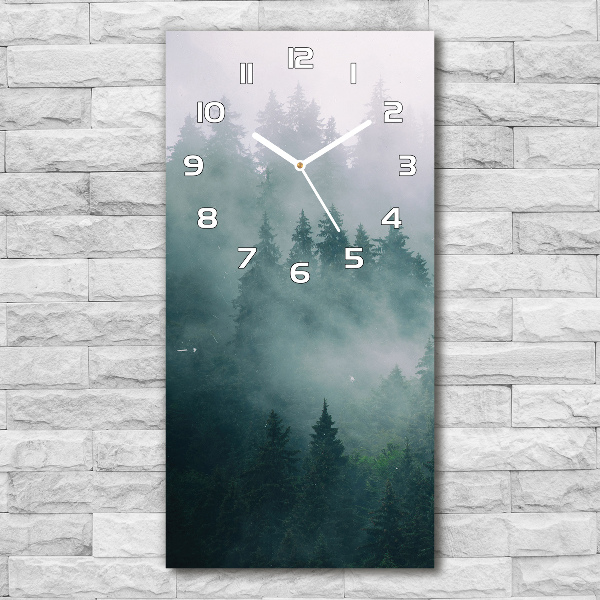 Modern vertical wall clock Fog over the forest