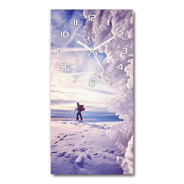 Vertical rectangular wall clock Skier