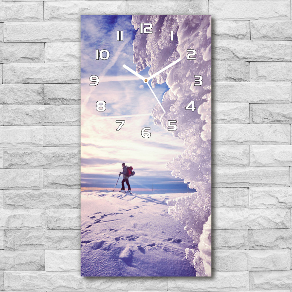 Vertical rectangular wall clock Skier