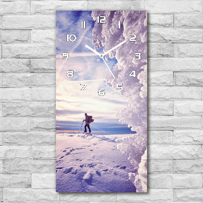 Vertical rectangular wall clock Skier