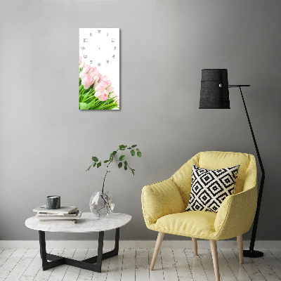 Vertical wall clock Pink tulips