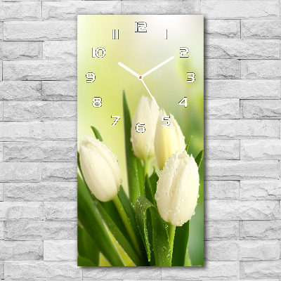 Vertical wall clock White tulips