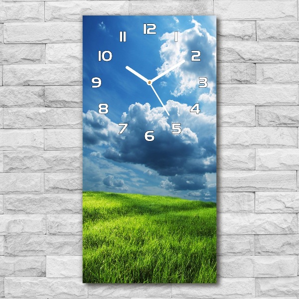 Vertical rectangular wall clock Clouds above the field