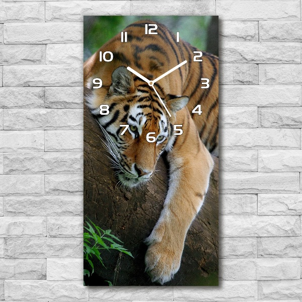 Vertical wall clock Tiger on a tree