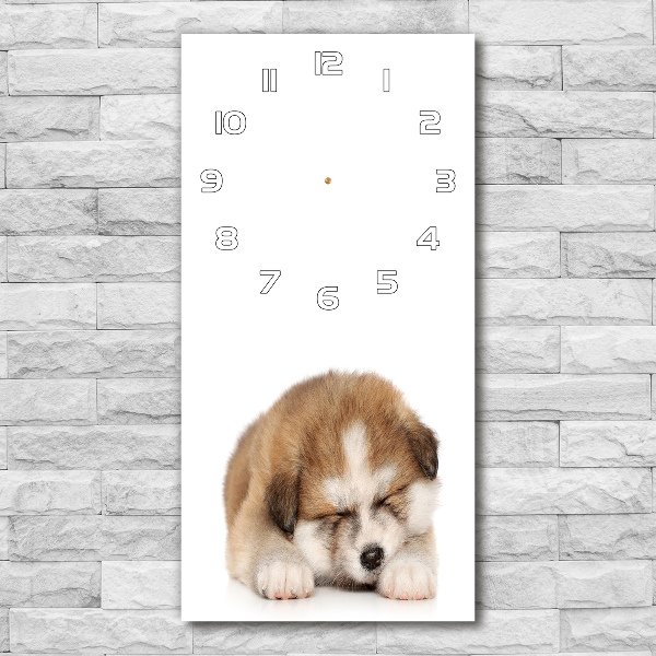 Modern vertical wall clock Akita puppy