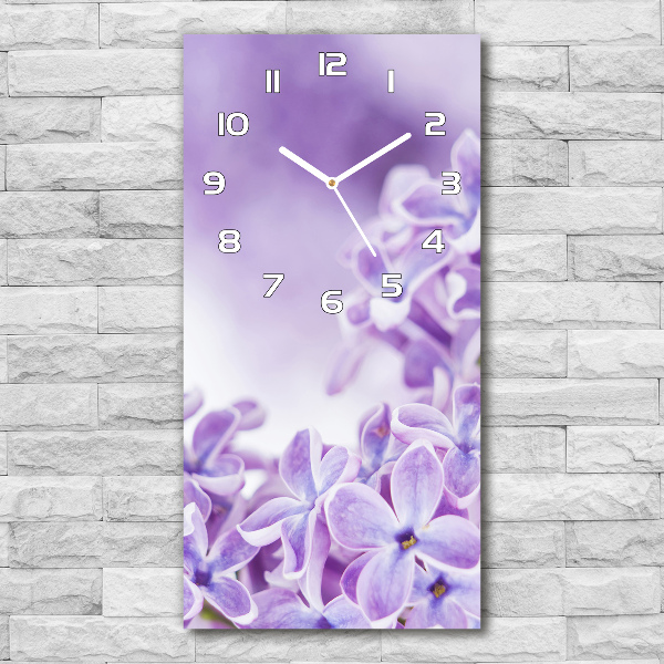 Modern vertical wall clock Lilac flowers