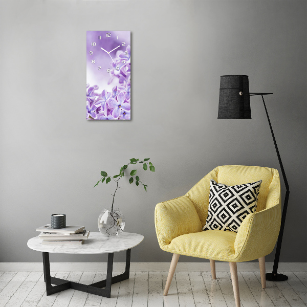 Modern vertical wall clock Lilac flowers