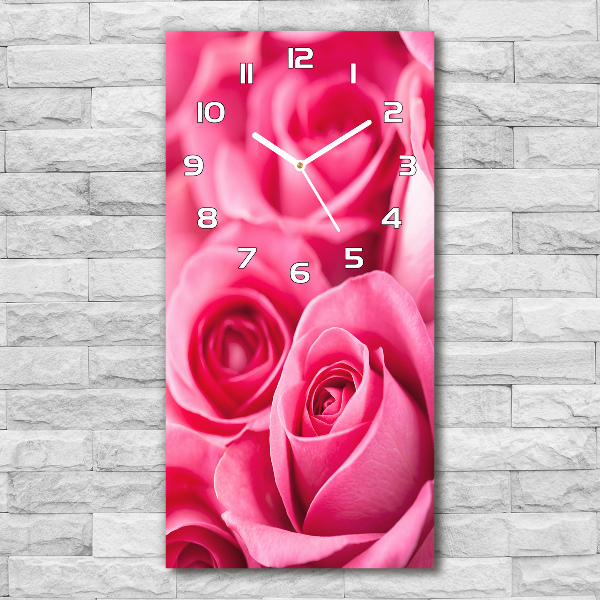 Vertical wall clock Pink roses