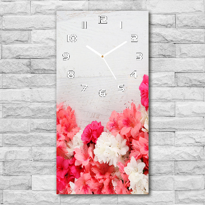 Modern vertical wall clock Flowers on wood