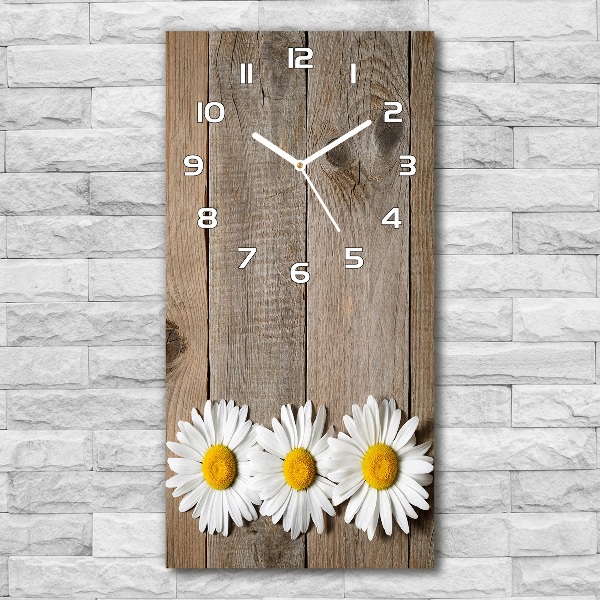 Vertical wall clock Chamomile on wood