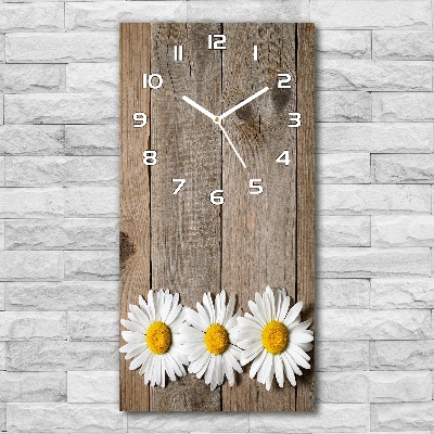 Vertical wall clock Chamomile on wood