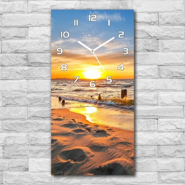 Vertical rectangular wall clock Sunset sea