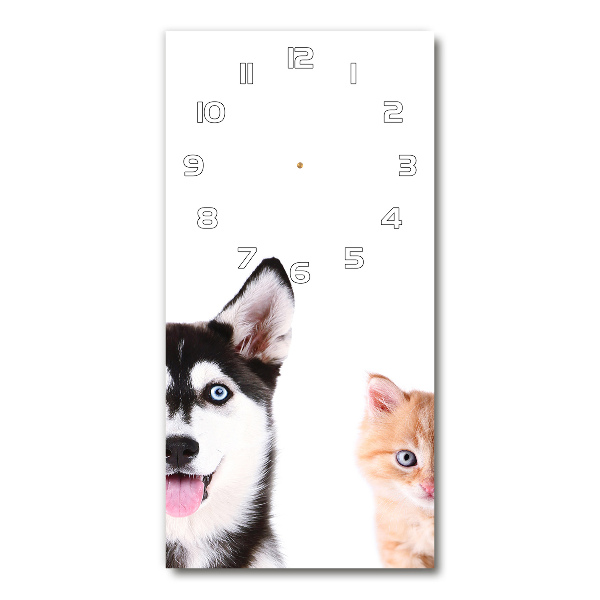 Vertical rectangular wall clock Dog and cat