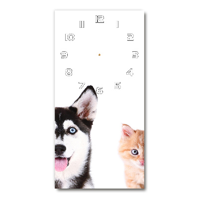 Vertical rectangular wall clock Dog and cat