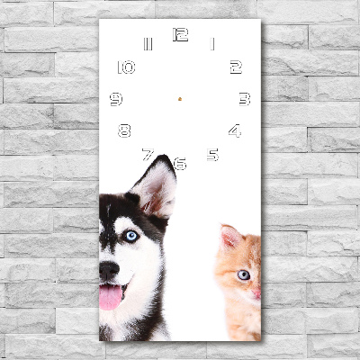 Vertical rectangular wall clock Dog and cat