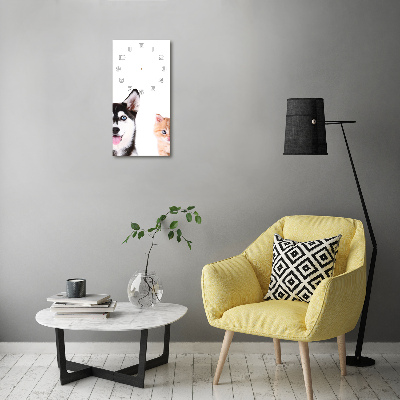 Vertical rectangular wall clock Dog and cat