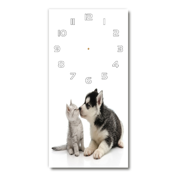 Vertical rectangular wall clock Dog and cat