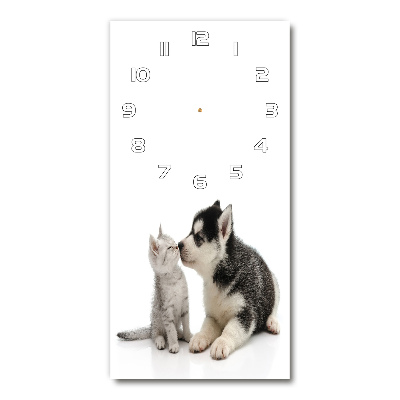 Vertical rectangular wall clock Dog and cat