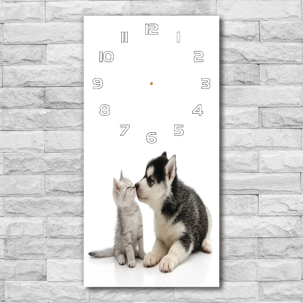 Vertical rectangular wall clock Dog and cat