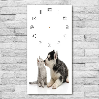 Vertical rectangular wall clock Dog and cat