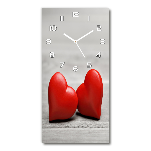 Modern vertical wall clock Hearts on wood