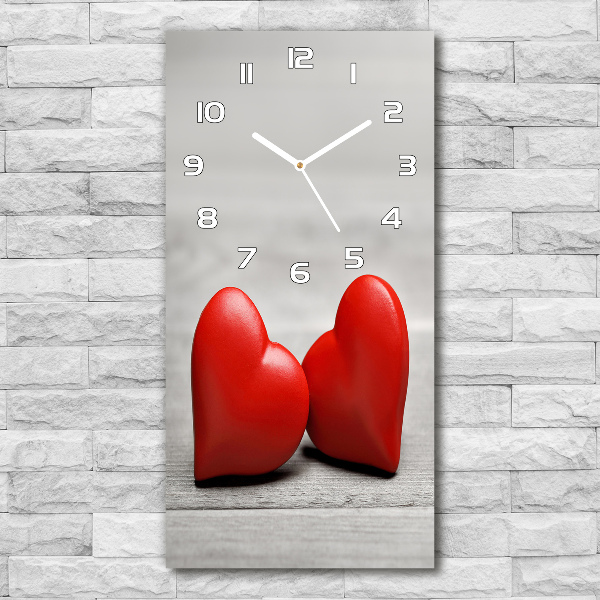 Modern vertical wall clock Hearts on wood