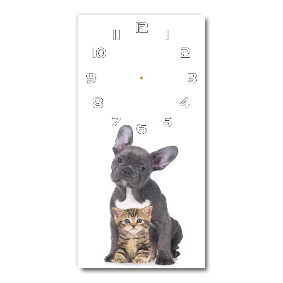 Vertical wall clock Dog and cat