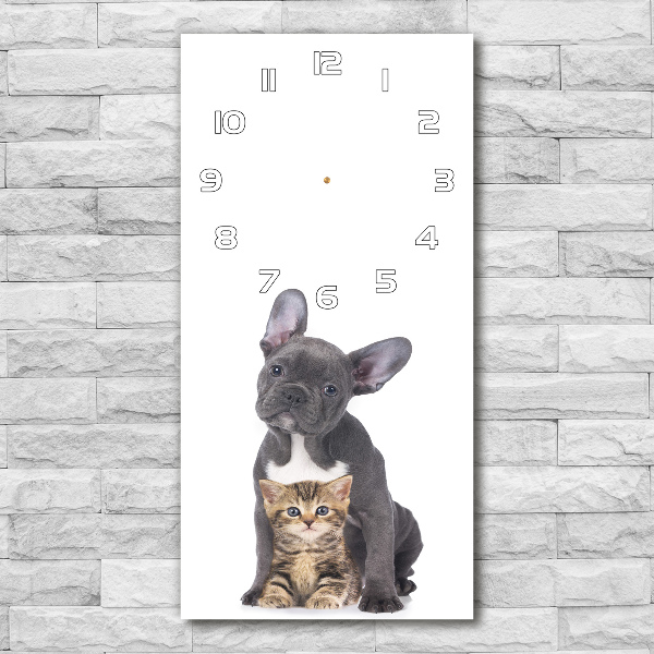 Vertical wall clock Dog and cat