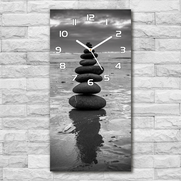 Vertical rectangular wall clock Stones on the beach