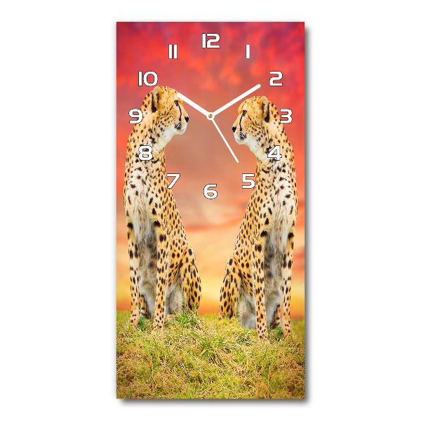 Modern vertical wall clock Two cheetahs