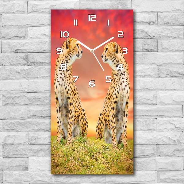 Modern vertical wall clock Two cheetahs