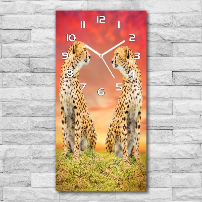 Modern vertical wall clock Two cheetahs